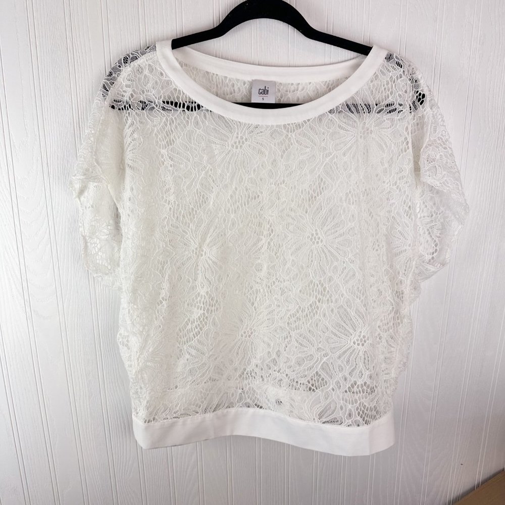 CABI white‎ lace blouse short sleeve size small